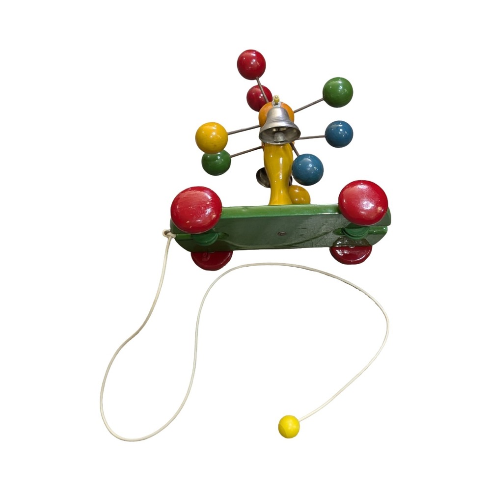 RARE Kouvalias Wooden Pull Toy 2Bells Greece Vintage Clacker Baby Montessori toy - Picture 7 of 8